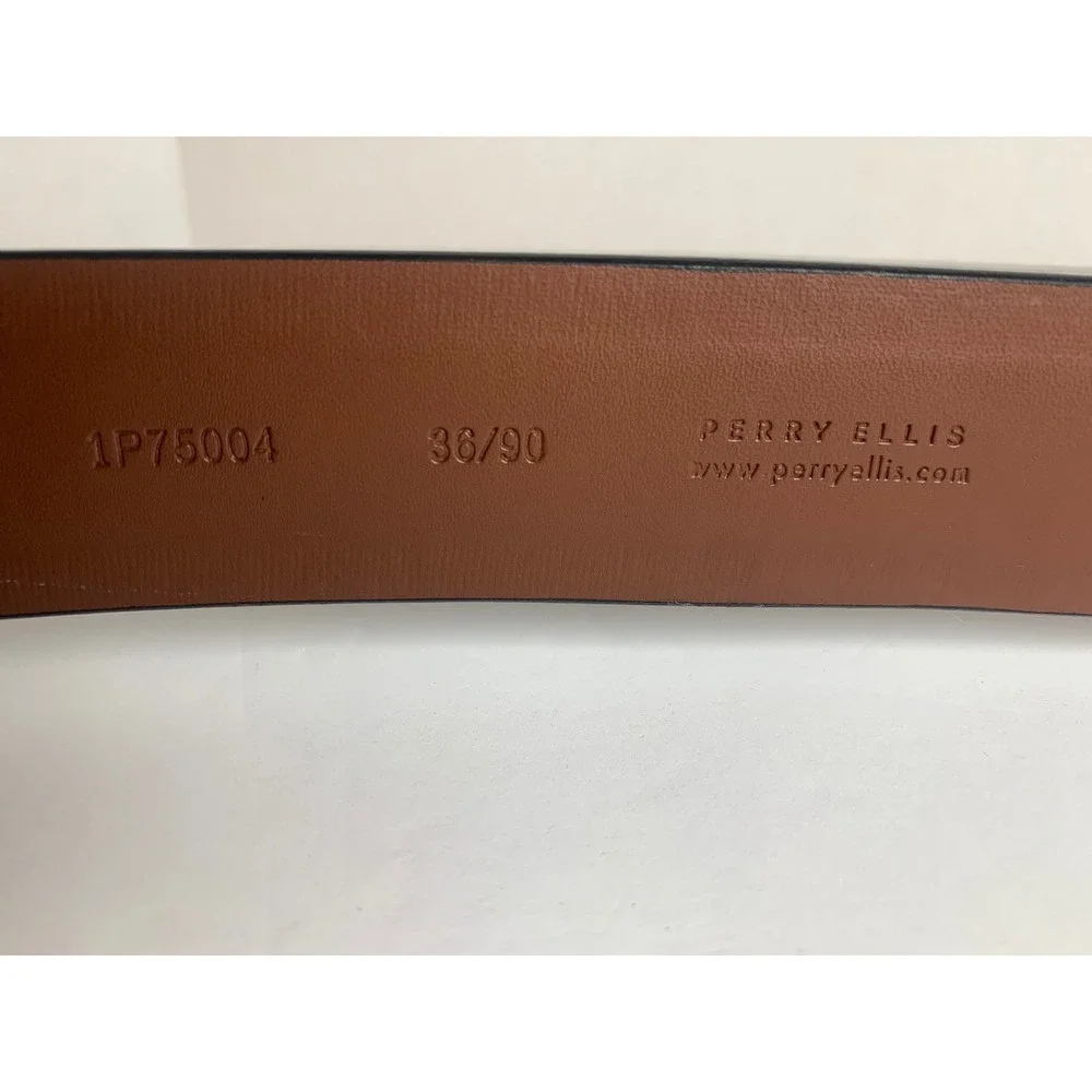 Perry Ellis Mens Black Genuine Leather Dress Belt Gunmetal Buckle‎ 36 1P75004